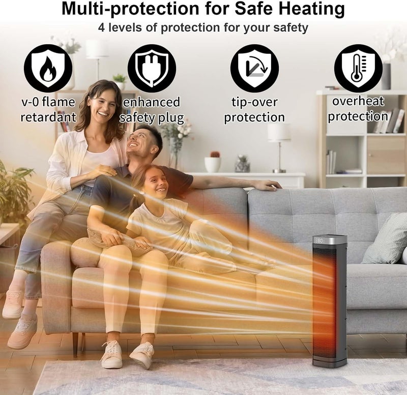 AUBKN Portable Space Heater, 1500W Ceramic Heating Fan with Thermostat, Remote Control, 3 Heating Modes, 70° Oscillation, Ideal for Office, Home, and Bedroom Use - Image 4
